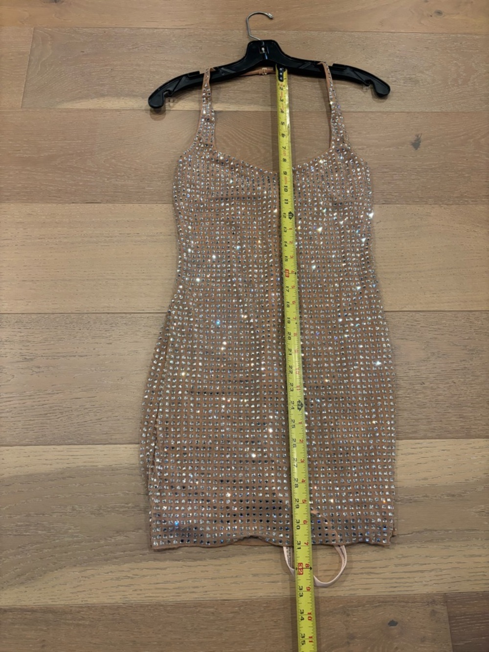 Oh Polly Amolika Embellished Halter Mini Dress Honey Nude Sequin Rhinestone US 4 - Picture 13 of 14
